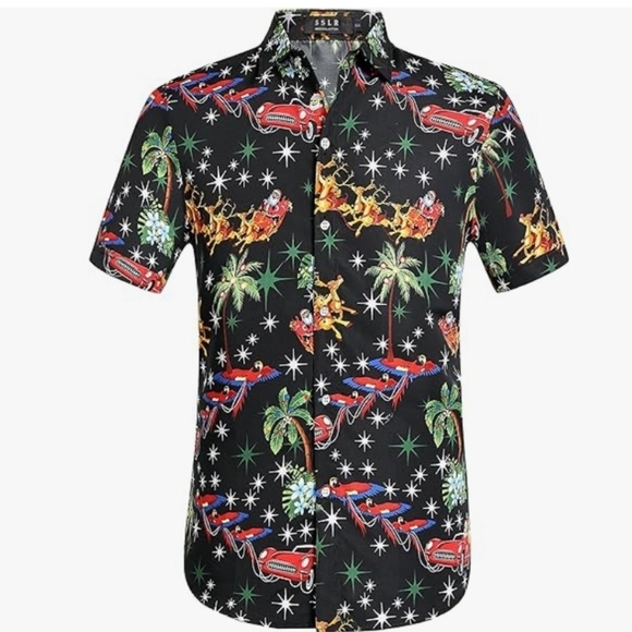 SSLR Christmas Print Shirt Short Sleeve Hawaiian Shirt Size L - Picture 1 of 7